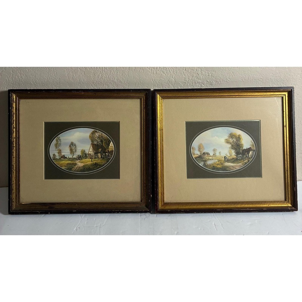 VTG Soicher Marin Framed Art Prints Pair Le Blond English Country Scene See Pics